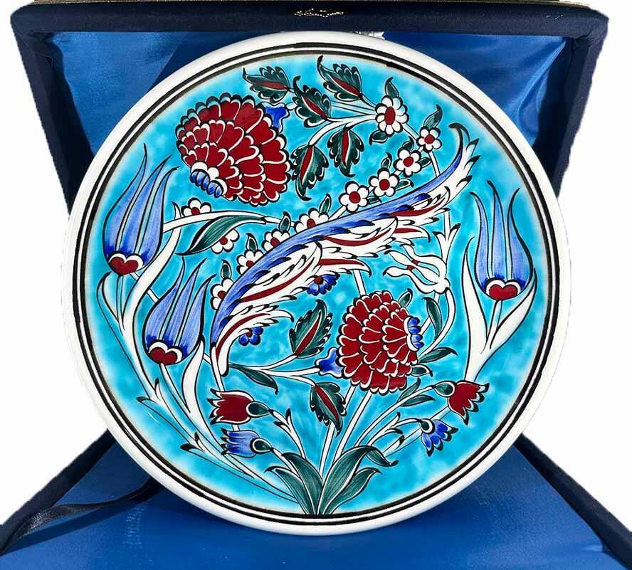 Elegance of Spring Turquoise Background Iznik Ceramic Plate - 1