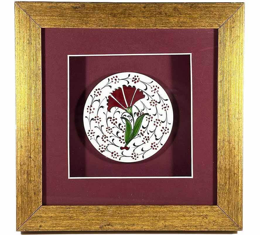 Elegant Carnation Motif Iznik Tile Plaque - 1