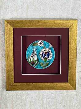 Elegant Lale Motif Iznik Tile Framed Plaque - 5