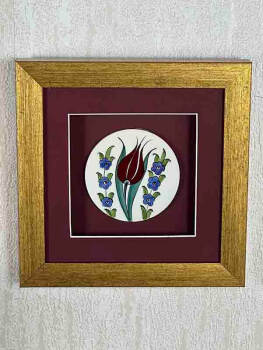 Elegant Tulip Motif Iznik Ceramic Plaque - 5
