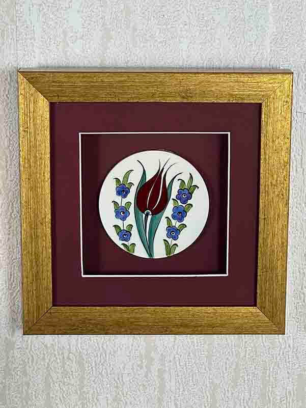 Elegant Tulip Motif Iznik Ceramic Plaque - 5