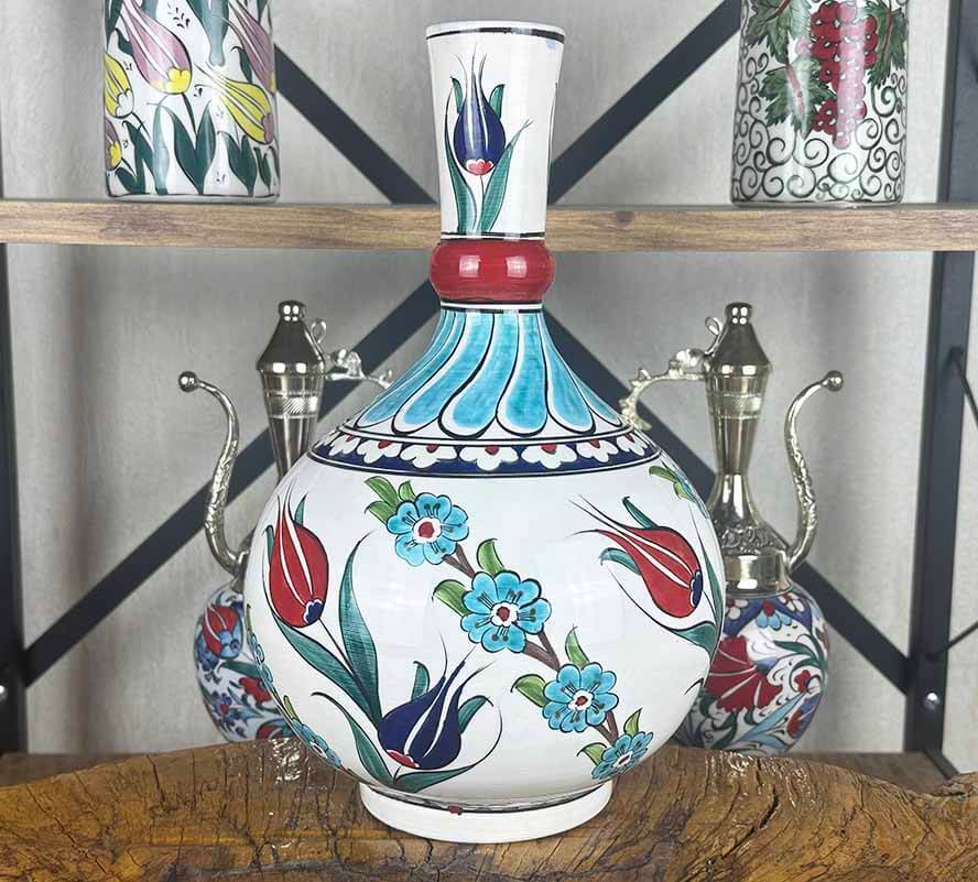 Elegant Tulips Iznik Ceramic Vase - 1