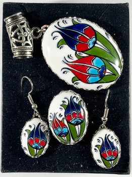 Elegant tulips Iznik Pottery jewelry set - 1