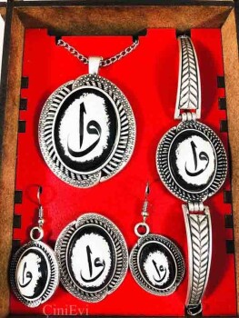 Elif and Vav Motif Iznik Ceramic Jewelry Set - 2