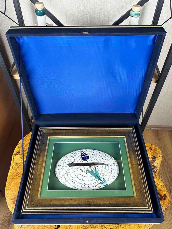 Elif ve Lale Motifli İznik Çinili Duvar Süsü – Özel İslami Hediye - 3