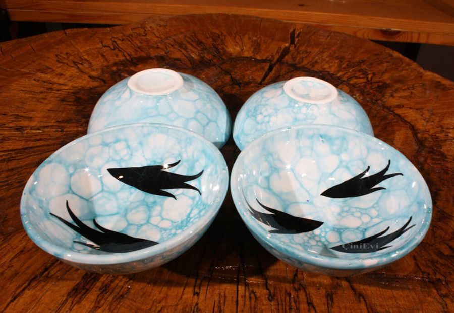 Ensemble de 4 bols Iznik à figures de poissons - 1