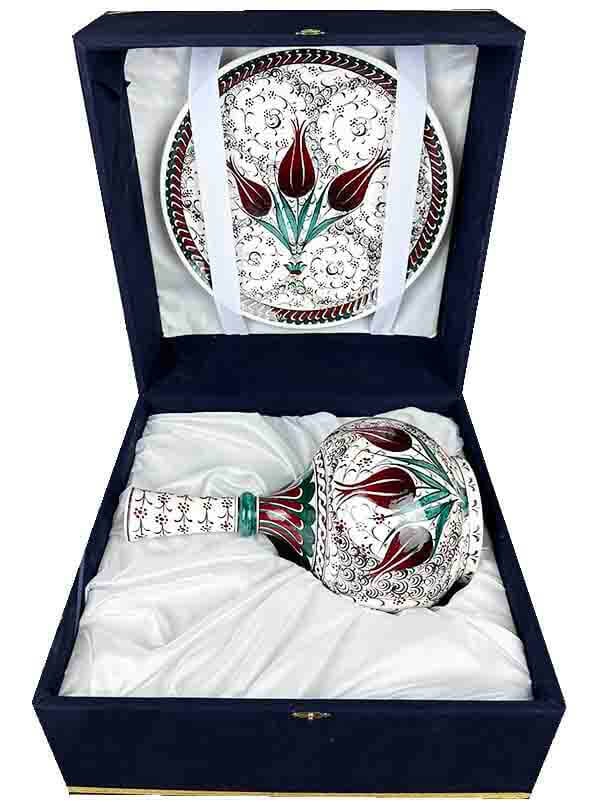 Ensemble Cadeau VIP – Vase et Assiette en Céramique d’Iznik avec Motifs Tulipe & Haliç - 4