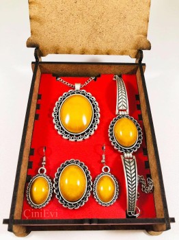 Ensemble de bijoux moderne en pierre jaune - 1