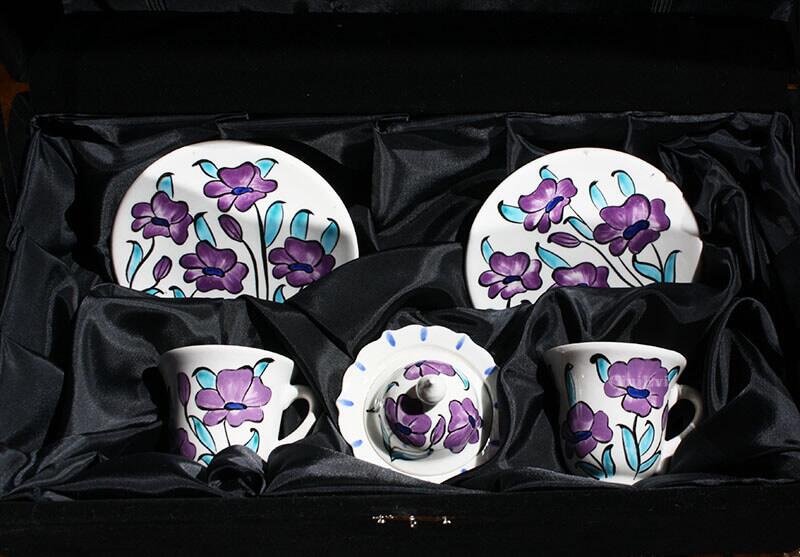 Ensemble de café de poterie de motif de fleur de pavot - 3