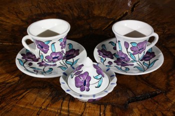 Ensemble de café de poterie de motif de fleur de pavot - 1