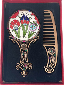 Ensemble de miroir de pétoncle à motifs de caractéristique inversé - Çini Evi