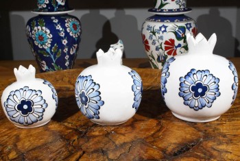 Ensemble de grenades motif trèfle bleu - Çini Evi