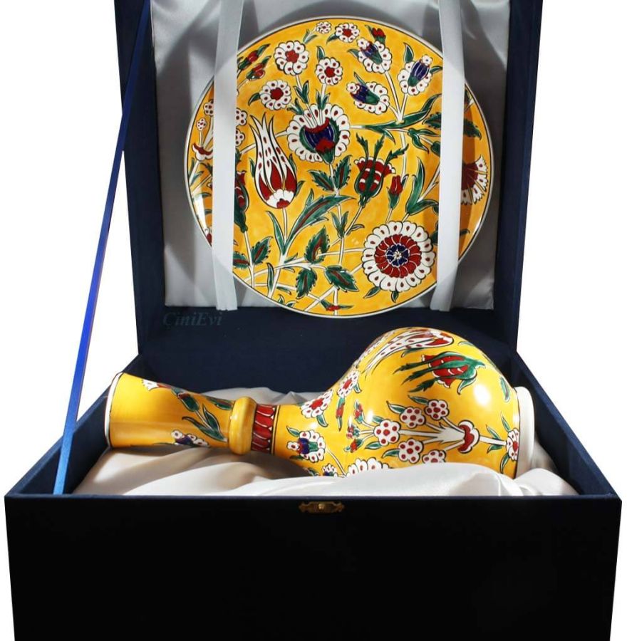 Ensemble vase et assiette Iznik jardin fleuri - 2