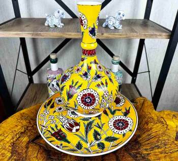 Ensemble vase et assiette Iznik jardin fleuri - 1