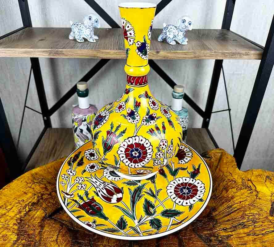 Ensemble vase et assiette Iznik jardin fleuri - 1