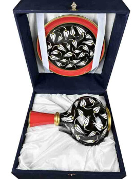Ensemble Vase et Assiette en Céramique d’Iznik – Motif Tulipe sur Fond Noir, Cadeau d’Exception - 4