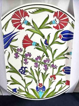 Ensemble Vase et Assiette en Céramique d’Iznik – Motifs Tulipe et Œillet, Cadeau Prestige Fait Main - 3