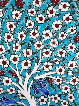 Eternity of Life: Turquoise Background Tree of Life Iznik Ceramic Plate - 3