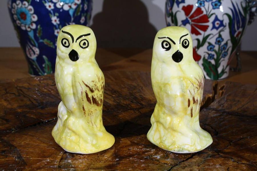 Eulenfiguren – handgefertigtes zweiteiliges Keramik-Eulenfigur-Set - 1