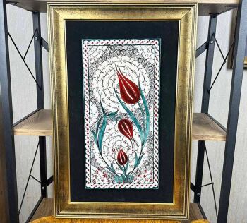 Firmenpräsent – 20×40 cm Iznik-Keramikpaneel mit Passepartout - Çini Evi