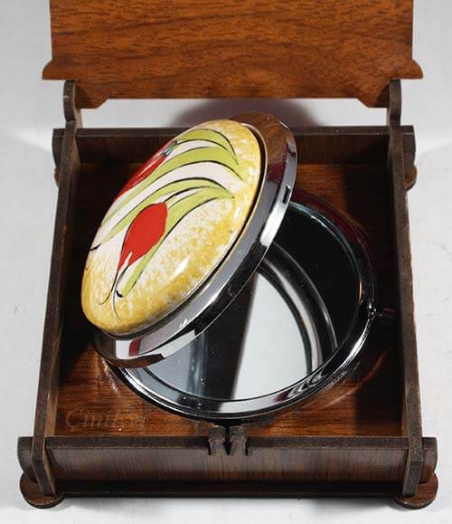 Reverse Flat Tulip Patterned Iznik Pottery Pocket Mirror - 2