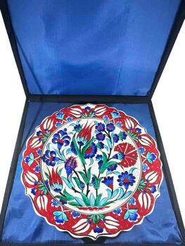 Floral Motif Iznik Ceramic Plate 30 cm - New Home and Office Gift - 3