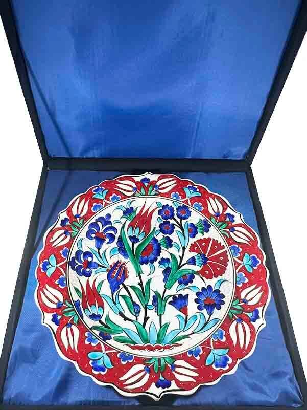 Floral Motif Iznik Ceramic Plate 30 cm - New Home and Office Gift - 3