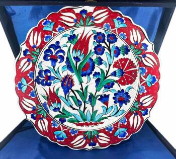 Floral Motif Iznik Ceramic Plate 30 cm - New Home and Office Gift - 1