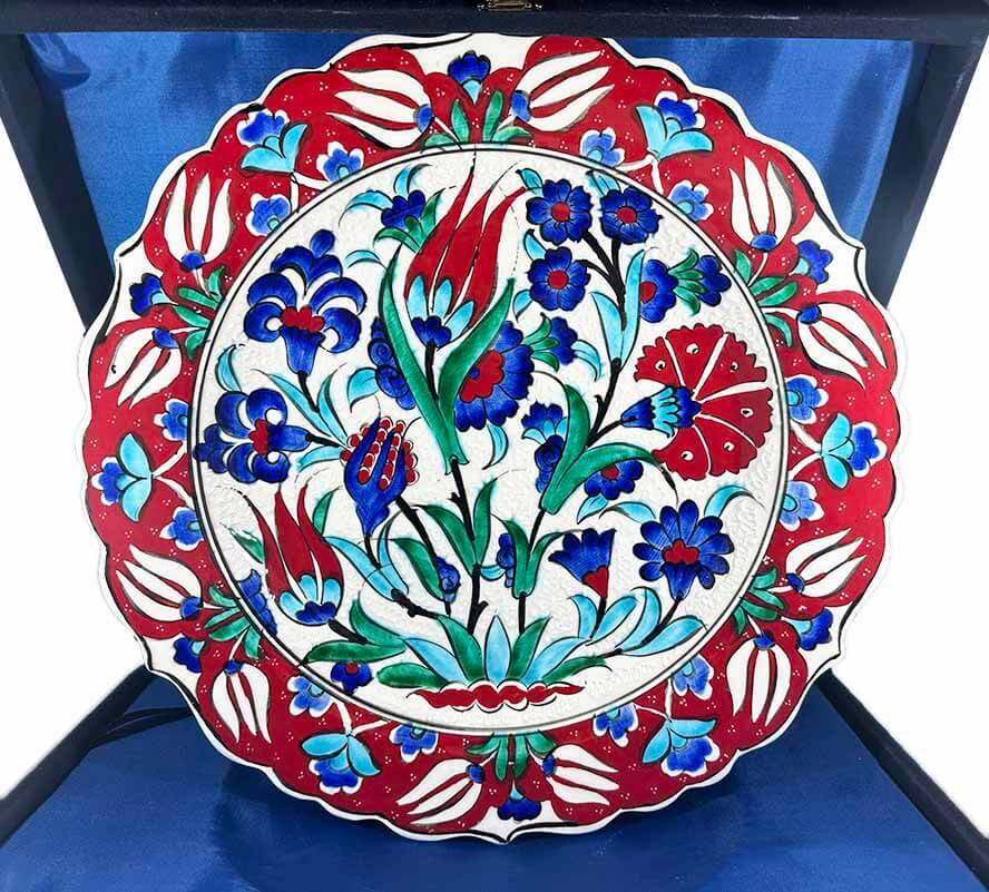 Floral Motif Iznik Ceramic Plate 30 cm - New Home and Office Gift - 1