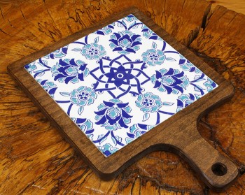 Flower Pattern Wooden Serving Tray - 2