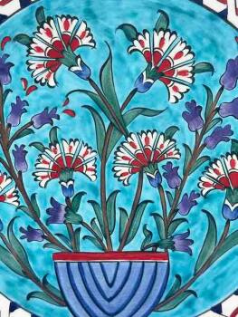 Flowers in a Vase 25 cm Iznik Ceramic Plate - 2