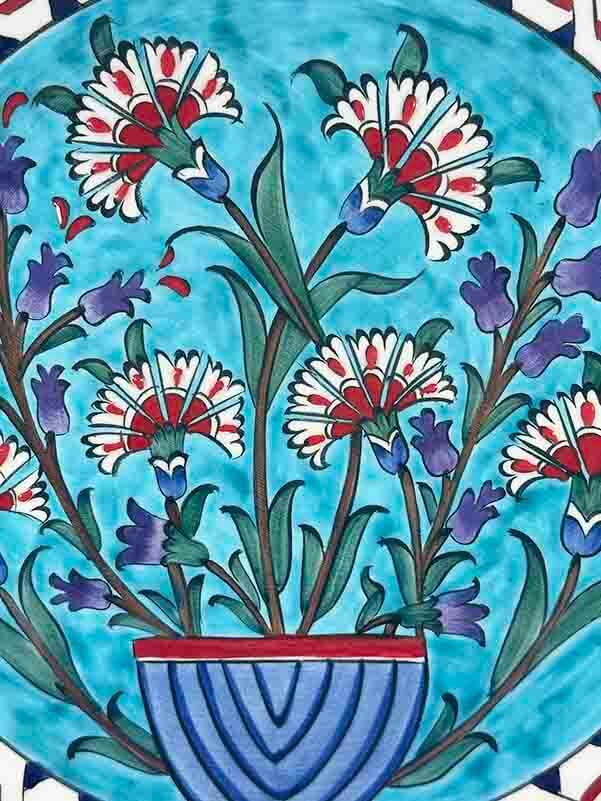 Flowers in a Vase 25 cm Iznik Ceramic Plate - 2