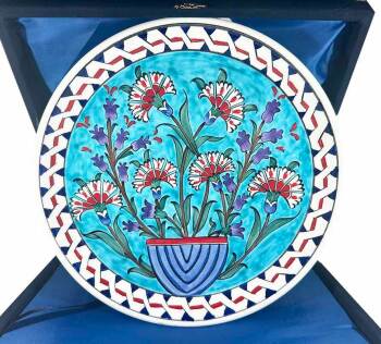 Flowers in a Vase 25 cm Iznik Ceramic Plate - Çini Evi