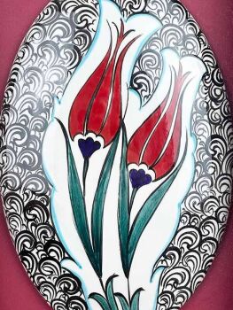 From the Ottoman Garden – Iznik Ceramic Gift with Golden Horn and Double Tulip Design - Çini Evi (1)