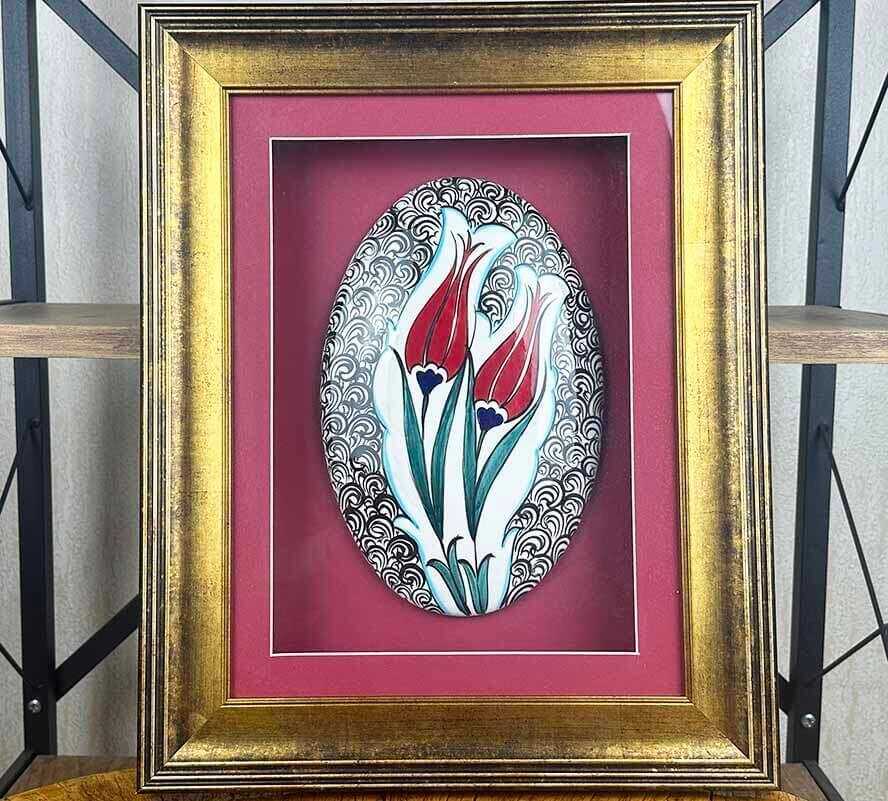 From the Ottoman Garden – Iznik Ceramic Gift with Golden Horn and Double Tulip Design - 1