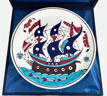 Galleon Motif 25 cm Iznik Ceramic Plate - 2