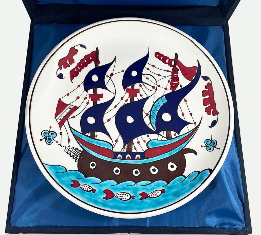 Galleon Motif 25 cm Iznik Ceramic Plate - 2