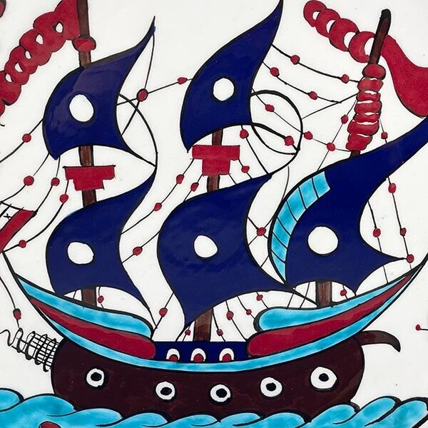 Galleon Motif 25 cm Iznik Ceramic Plate - 3