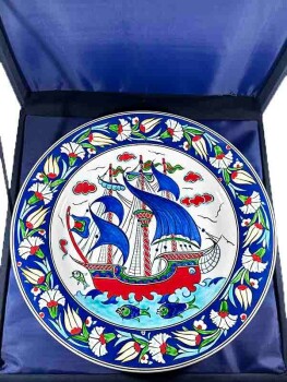Galleon Motif 30 cm Iznik Ceramic Plate - 3