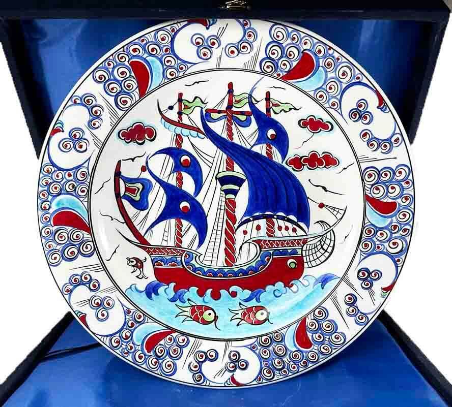 Galleon Motif 30 cm Iznik Ceramic Plate Gift for a Sailor - 1