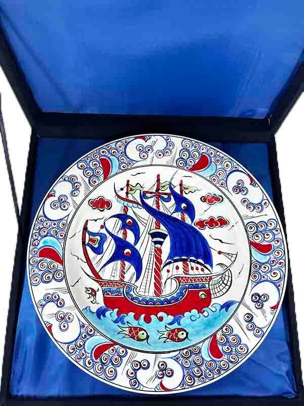 Galleon Motif 30 cm Iznik Ceramic Plate Gift for a Sailor - 2