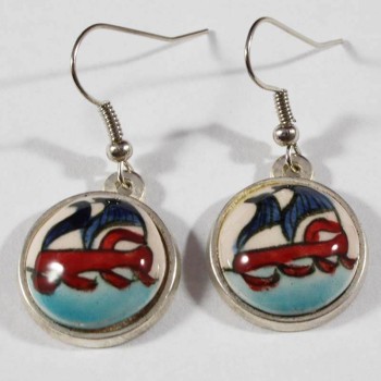 Galleon Motif Ceramic Earrings - Çini Evi
