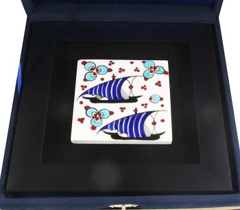 Galleon Motif Matted Iznik Ceramic Plaque - 2