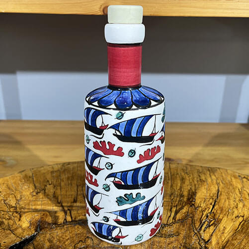 Galleon Pattern Iznik Ceramic Oil Dispenser - 1