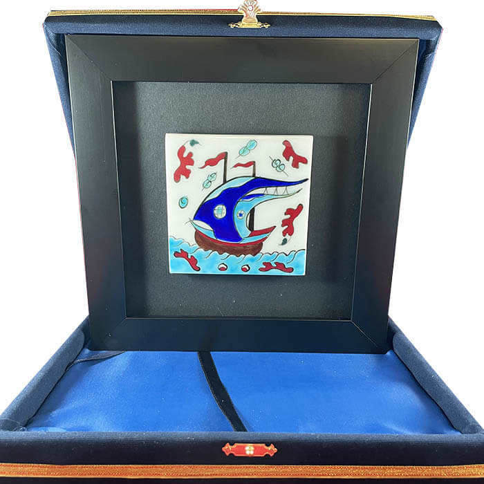 Galleon Pattern Iznik Ceramic Plaque - 1