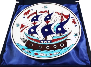 Galleon Pattern Iznik Ceramic Plate Gift for Abroad - 3