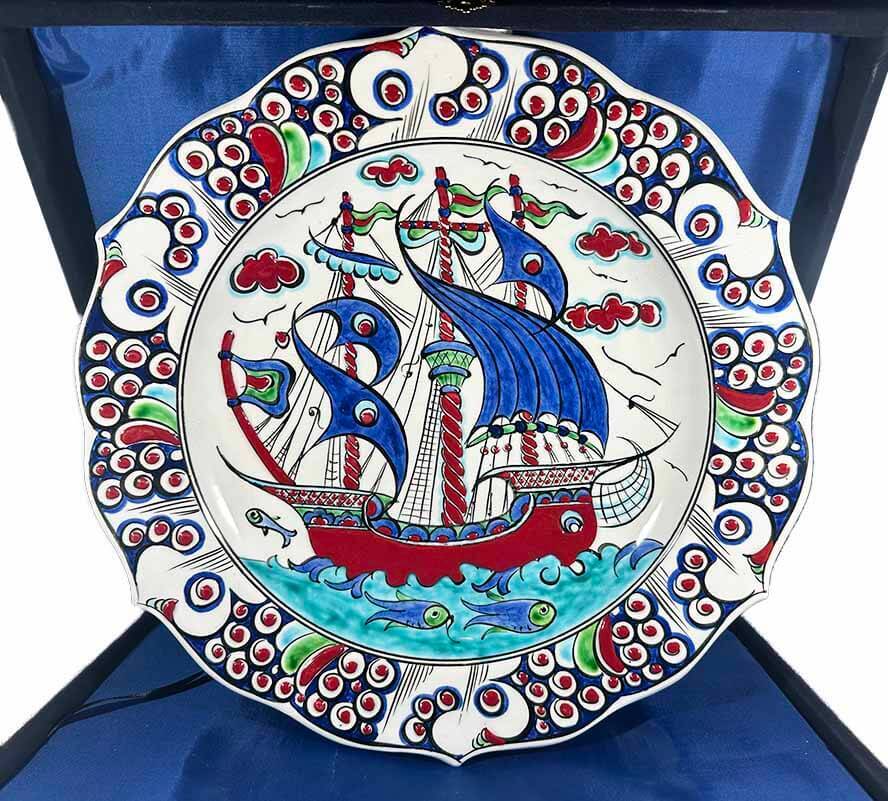 Galleon Pattern Iznik Ceramic Plate - New Beginning and Career Gift - 1