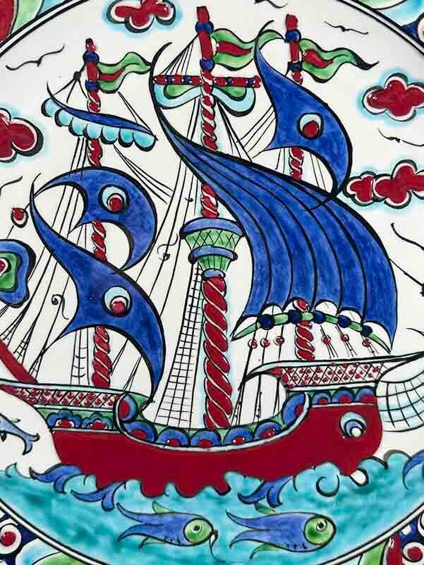 Galleon Pattern Iznik Ceramic Plate - New Beginning and Career Gift - 2