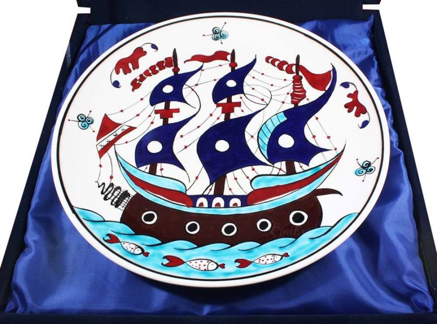 Galleon Pattern Iznik Pottery Plate - 3