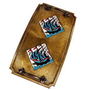 Galleon Pattern Wooden Tray - 1